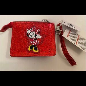 Disney Parks Exclusive Minnie Mouse Glitter Kids Wristlet Coin Purse Wallet NEW